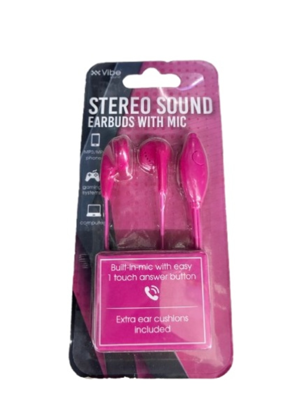 💎$3💎 NEW VIBE Hands-Free Earbuds with Mic Stereo Sound 3.5mm Plug Pink
